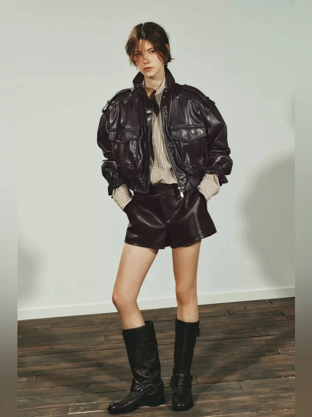 Zara Brown Faux Leather Bomber Jacket